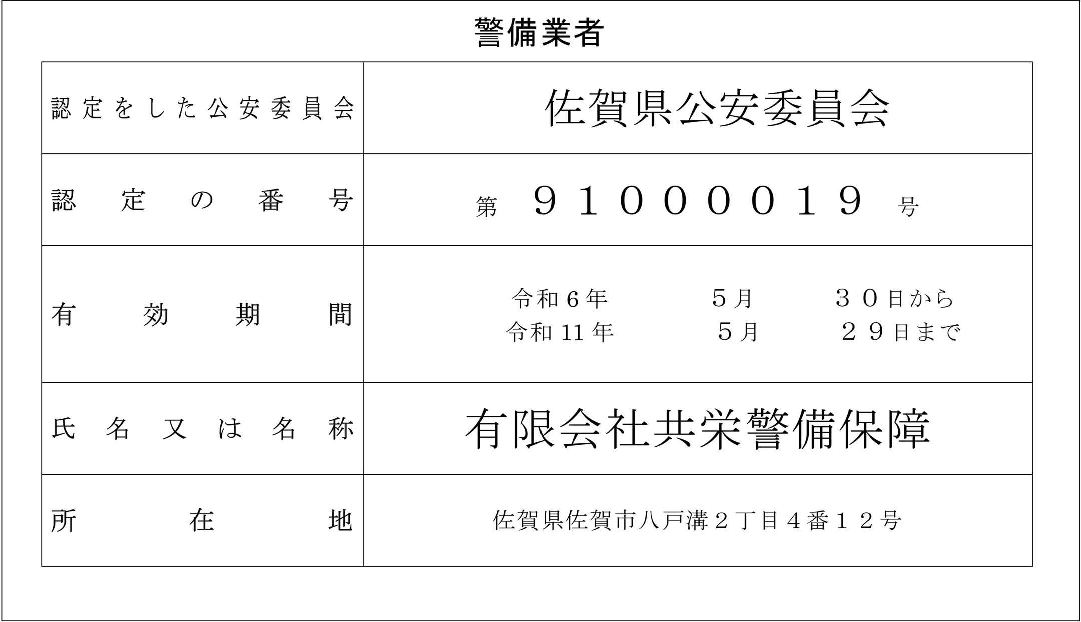 警備業認定証